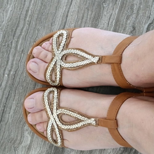 B-soft anatomical women's sandals like new, size 39, brown with gold-silver braid