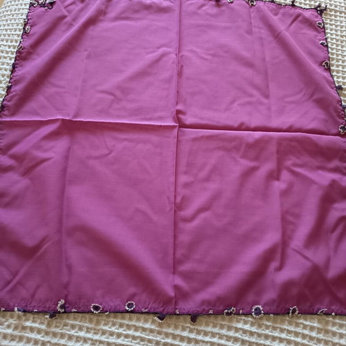 Vintage women's scarf with handmade needle lace edging 70x70 purple