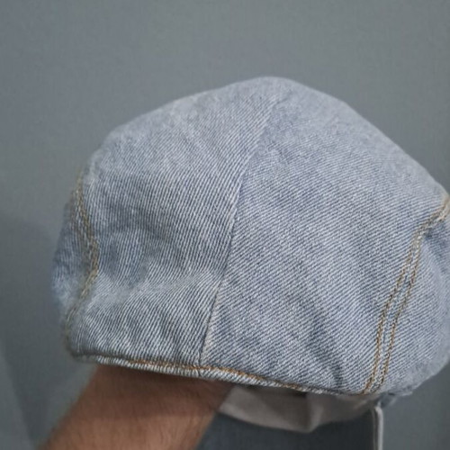 Denim hat used with mustard seams, size S/M, blue turquoise