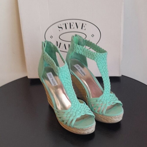 Steve Madden women's platform espadrilles used, turquoise, size 38.5