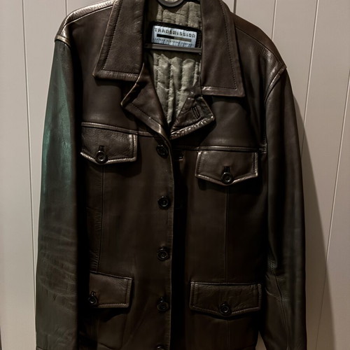 Transmission leather jacket Montgomery style like new, men's medium black