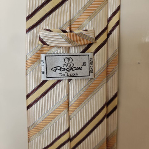 Silk men's tie new, beige and yellow, handmade Greek