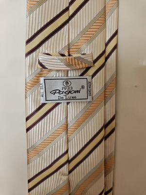Silk men's tie new, beige and yellow, handmade Greek
