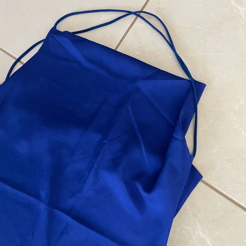 Women's satin short summer dress blue backless like new, size S