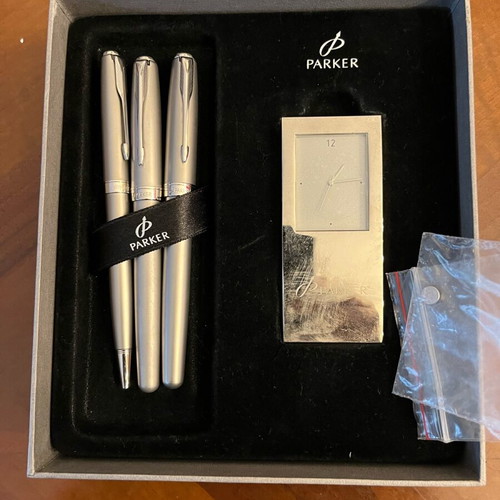 Parker Sonet steel roller pen and pen set with clock new
