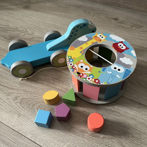 Wooden Turtle Pull Toy with Shape Sorter Like New