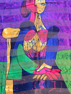 Picasso vintage scarf used, 90’s art with signature and colors
