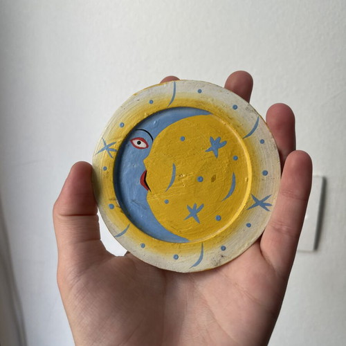 Vintage set of 7 wooden coasters Sun & Moon celestial boho decor