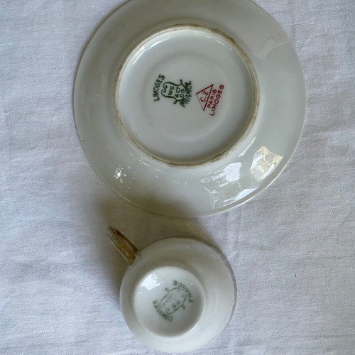 Wm Guerin Limoges antique coffee cup set used, 9 pieces (1891-1932)