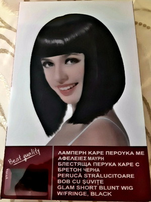 Carnival wig black bob with fringe new