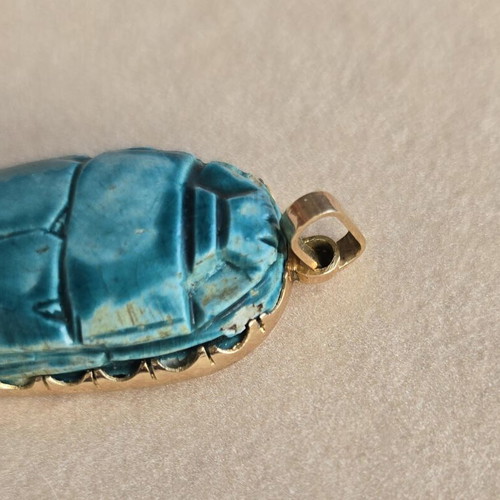 Gold 14K Egyptian scarab pendant, vintage charm