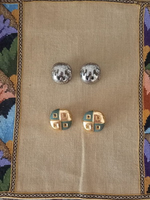 Vintage earrings, green and silver, Galeries Lafayette Paris