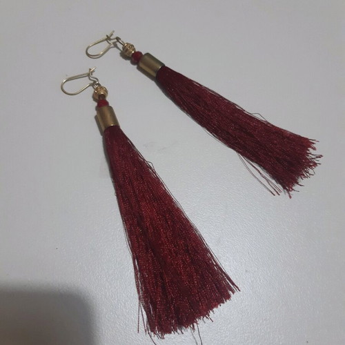 Handmade tassel dangle earrings like new, red