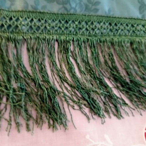 Vintage large petrol tablecloth with fringes and floral pattern used