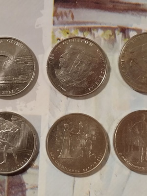 Greek drachma coins, including 500 drachmas Athens 2004 and 50 drachmas 150 years Constitution