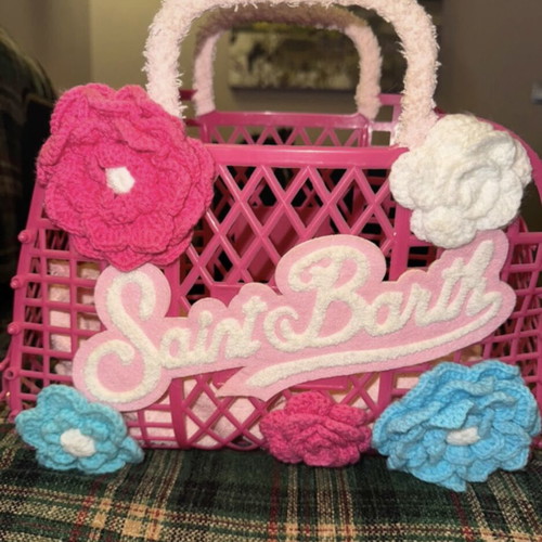 Saint Barth knitted basket bag with flowers like new