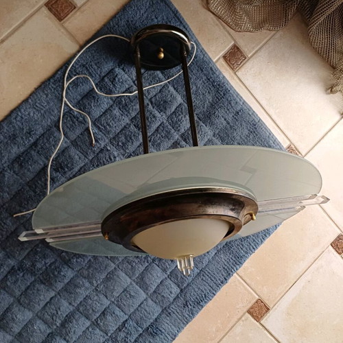 Adjustable ceiling light like new, blown glass and metal