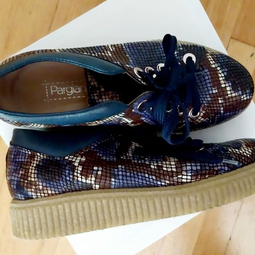 Pargiana leather animal print sneakers like new, blue and brown, size 38