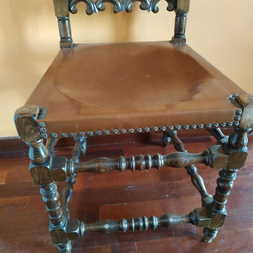 Handmade carved dining table used, solid wood with 6 chairs by Chatziioannidis