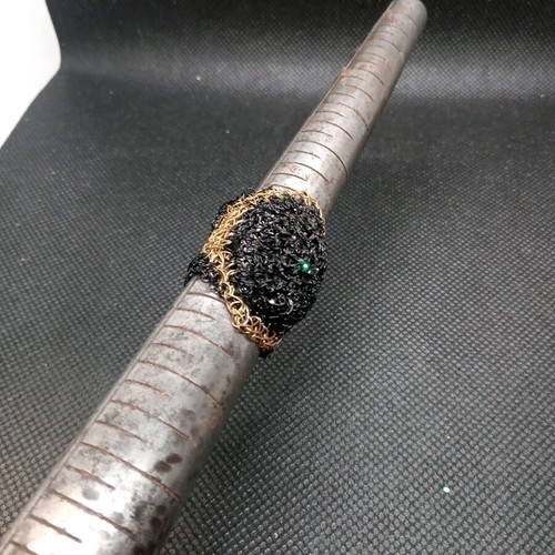 Handmade brass and black wire woven ring size 8