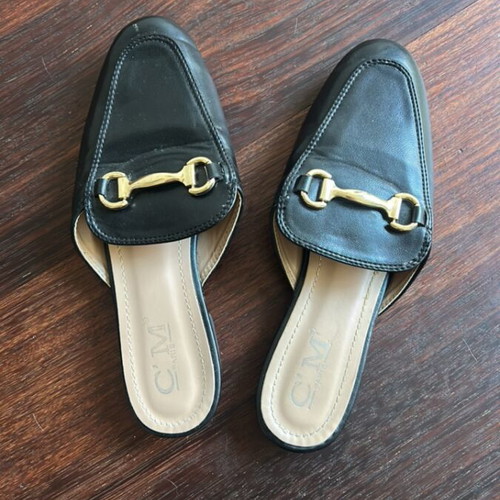 Backless loafers black moccasins size 37 used, gold horsebit