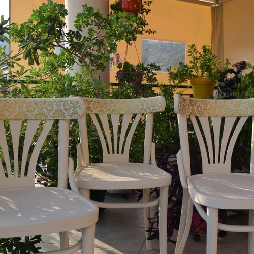 Chairs set of three renewed with chalk paint and stencil like new