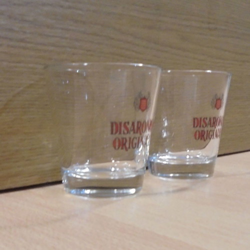 Disaronno Amaretto promotional set of two old glasses like new