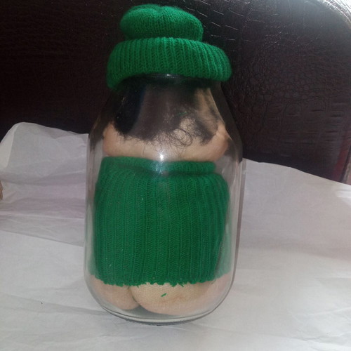 Vintage Panathinaikos doll in glass jar like new