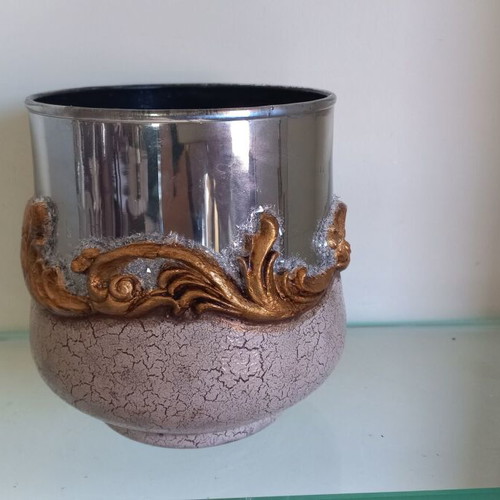 Decorative glass planter with mirror effect and crackle 11.5×13.5 cm