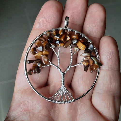 Tree of Life pendant with natural Tiger's Eye crystal new