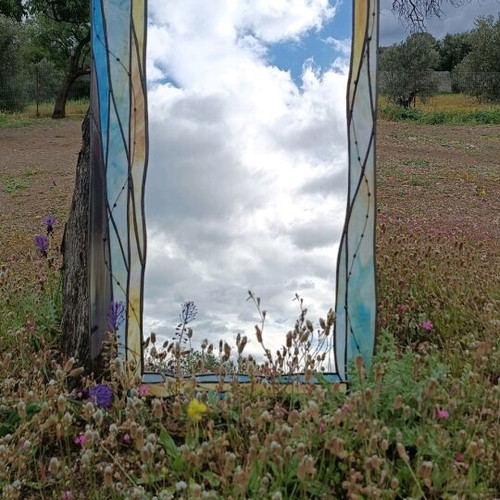Stained glass mirror handmade new 95×50