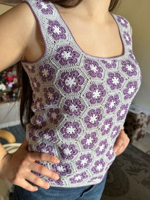 Handmade blouse with cotton yarn made to order, white and gray