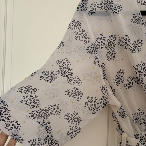 Boho Kimono Sleeve Sheer Faux Wrap Maxi Dress, Gold Lurex Print, Size S