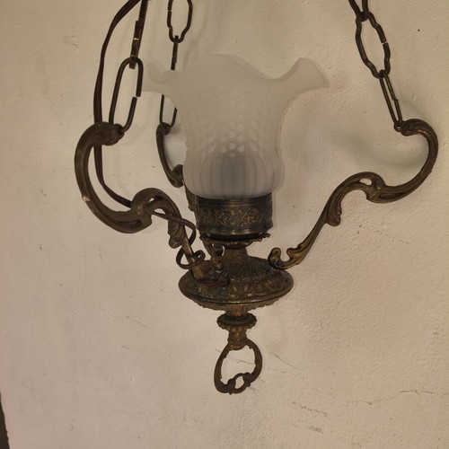 Retro brass ceiling light used, for one E14 bulb, antique copper