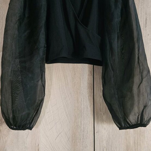 Bershka short black blouse large used with transparent sleeve