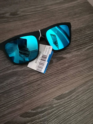 Polarized sunglasses new with black frame and blue mirror lenses