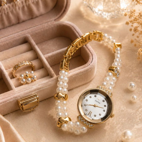 JULIUS women's watch with pearls and gold details like new