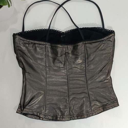 On Line corset top with mesh fabric in anthracite metallic, like new