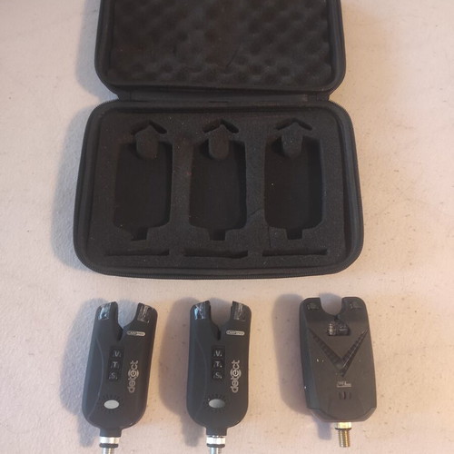 Fishing bite alarms used, set of 3 with carrying case