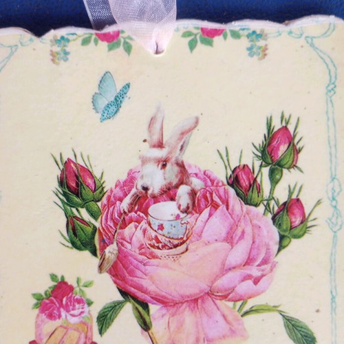 Tin hanging decorations with rabbits, set of four, new