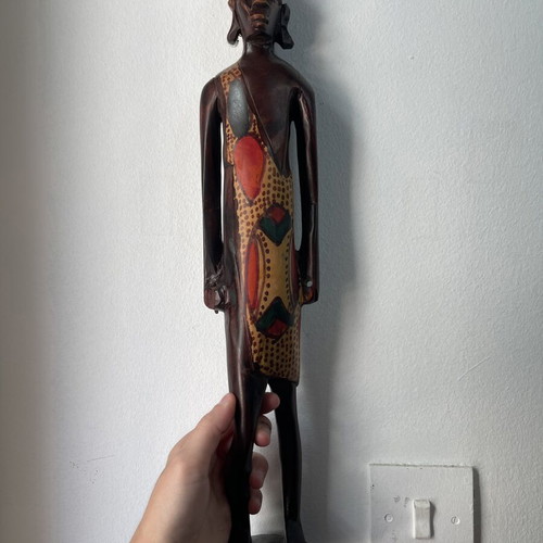 Vintage African wooden statues set of 2, handcrafted, used