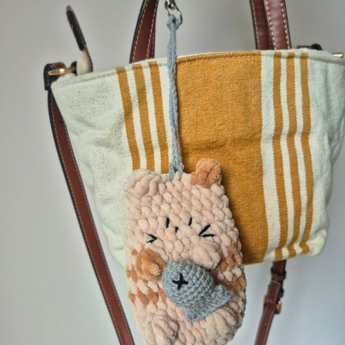 Handmade Pusheen Pouch Keychain beige, brand new
