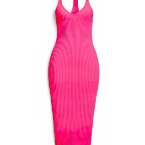 Helmut Lang Fuchsia Pink Ribbed Knit Dress New