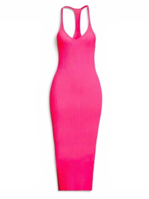 Helmut Lang Fuchsia Pink Ribbed Knit Dress New