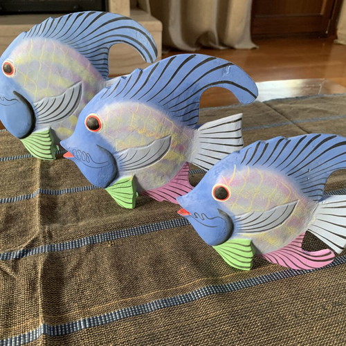 Decorative wooden fish set new, hand-painted tropical wood