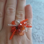 Handmade ring like new with orange beads, adjustable