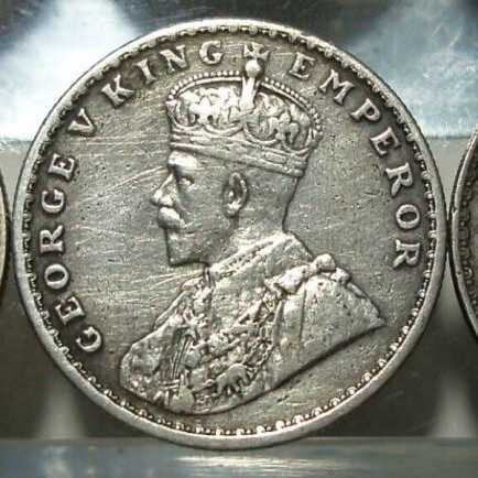 British India 1 Rupee coin set used, 3 pieces 1907-1940