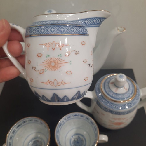 Vintage porcelain tea set China rice grain technique, like new