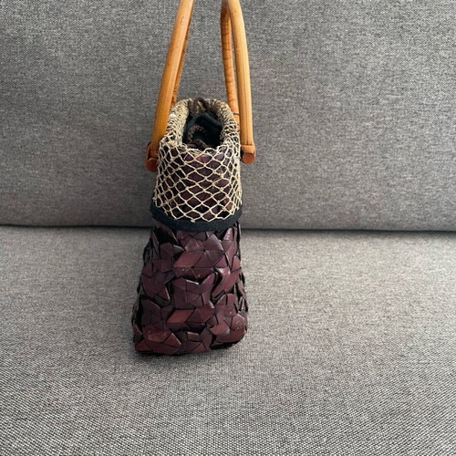 Handmade wooden handbag like new, brown/burgundy