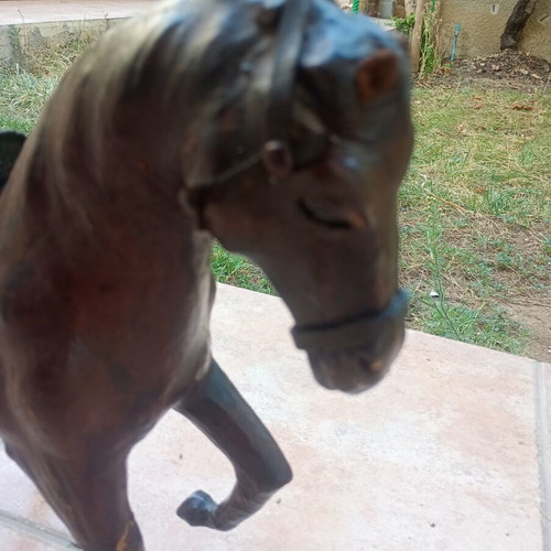 Vintage handmade wooden horse with leatherette